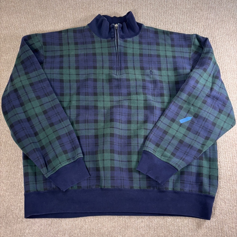 Polo Ralph Lauren Black Watch Plaid Quarter Zip Sweatshirt Mens XL Green Blue